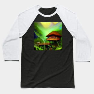 Digital Painting of a Beautiful Colorful Cottage Tree house In a Greenery Outside Baseball T-Shirt